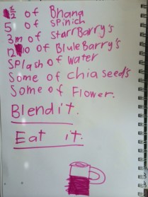 This was all her own work. I did not help her at all. *NB by 'flower' she means ground Linseed/Flaxseed (it looks like flour) 