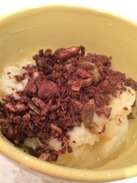 Banana 'icecream' with choc nut granola